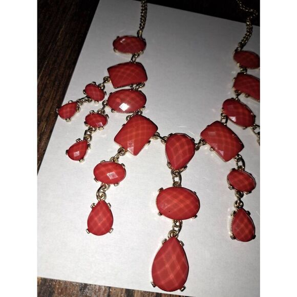 Coral Orange Statement Necklace 22" - Picture 3 of 5